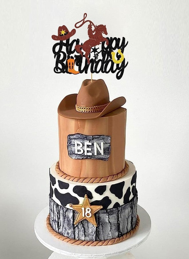 كونفيتي زينة كعكة عيد ميلاد على طراز رعاة البقر! زينة كعكة عيد ميلاد غربية للأولاد والرجال، لامعة، بطابع رعاة البقر، زينة حفلات عيد ميلاد سعيد، لوازم حفلات استقبال المولود - Image 2